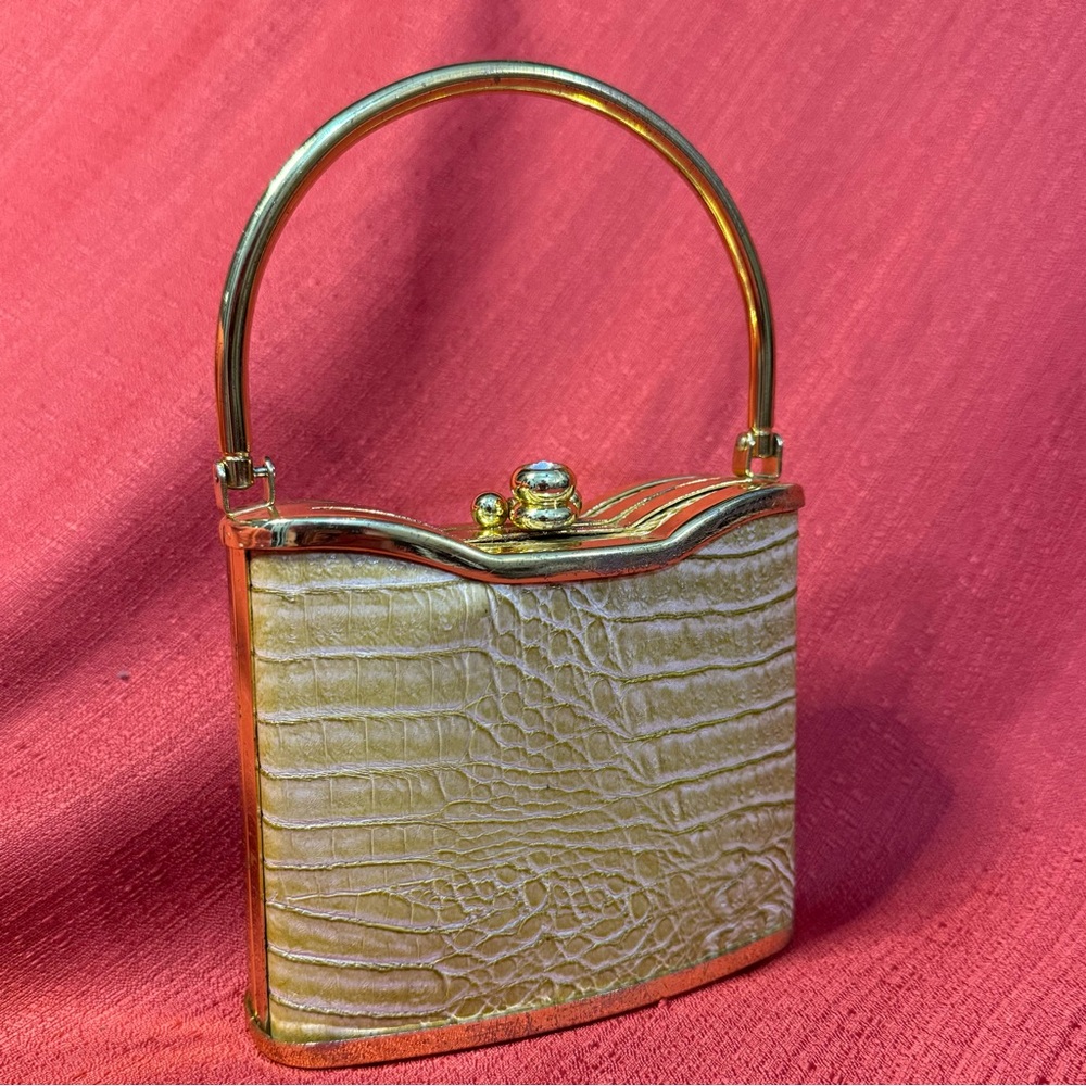 BIJOUX TERNER Hardshell mini‎ handbag, Gold and Cream, Vintage, EUC